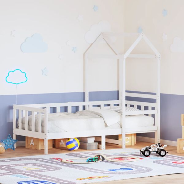 vidaXL Sohvasänky katoksella valkoinen 90x200 cm täysi mänty