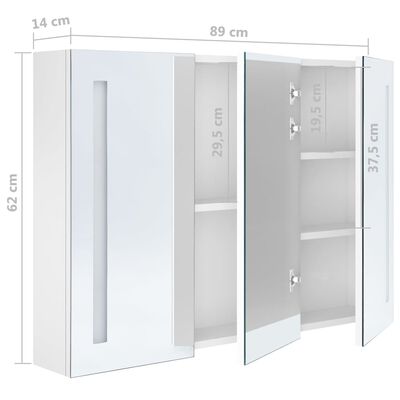 vidaXL LED kylpyhuoneen peilikaappi 89x14x62 cm kiiltävä valkoinen