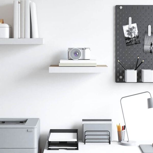 vidaXL Kelluva sein&auml;hylly tammi ja valkoinen 50x23x3,8 cm MDF