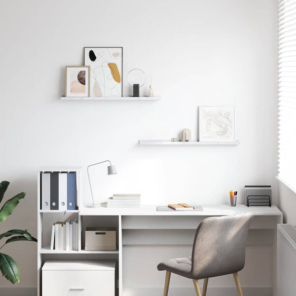 vidaXL Sein&auml;hylly 2 pcs Valkoinen marmori 80 x 9 x 3 cm Tekninen puu