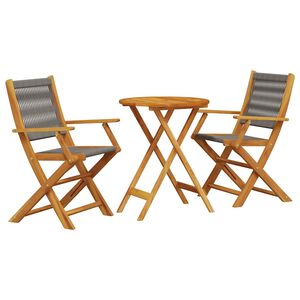 vidaXL 3-osainen Bistrosarja harmaa polypropeeni ja t&auml;ysi akasiapuu