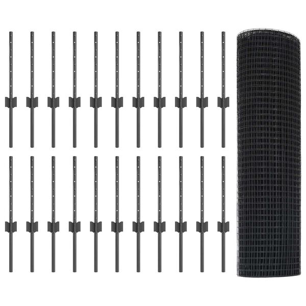 vidaXL Aita ja Tuki Harmaa 0,4 x 50 m Ter&auml;st&auml; ja PVC:t&auml;