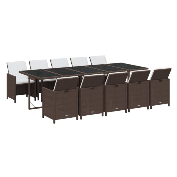 vidaXL 11-osainen Puutarhasohvasarja tyynyill&auml; polyrottinki ruskea