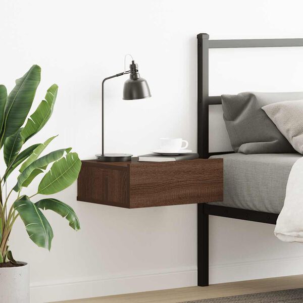 vidaXL Kelluva y&ouml;p&ouml;yt&auml; ruskea tammi 40x30x15 cm tekninen puu