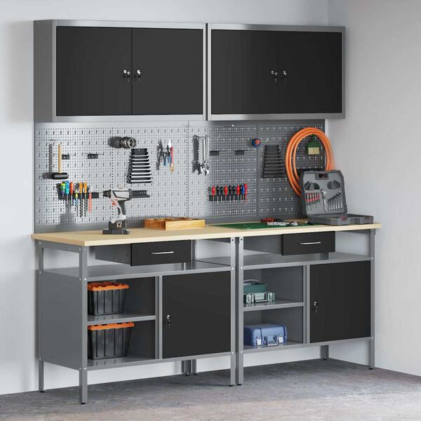 vidaXL Ty&ouml;p&ouml;yt&auml;setti hyllyll&auml; 8 pcs Musta 200 x 55 x 200 cm Ter&auml;s