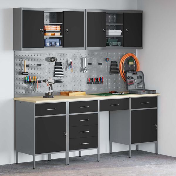 vidaXL Ty&ouml;p&ouml;yt&auml;kaappi lukkoon 10 pcs Musta Kehitetty puu ja ter&auml;s