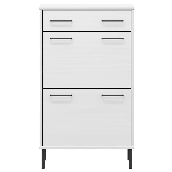 vidaXL Kenkäkaappi metallijaloilla valkoinen täysi mänty OSLO