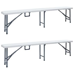 vidaXL Kokoontaitettavat puutarhapenkit 2 kpl 180 cm HDPE valkoinen