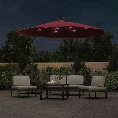 vidaXL Aurinkovarjo LED-valoilla ja teräspylväällä viininpunainen