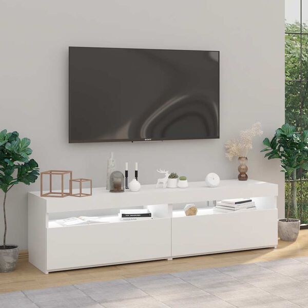 vidaXL TV-tasot 2 kpl LED-valoilla korkeakiilto valkoinen 75x35x40 cm