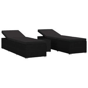 vidaXL Puutarhan Aurinkoloungerit tyynyll&auml; 3 pcs Musta Polyrotangi