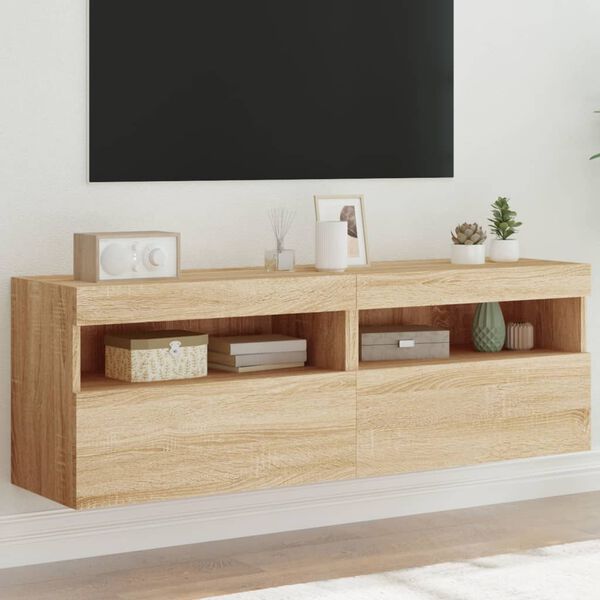 vidaXL TV-sein&auml;kaapit LED-valoilla 2 kpl Sonoma-tammi 60x30x40 cm