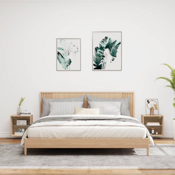 vidaXL Y&ouml;p&ouml;yd&auml;t LED-valoilla sein&auml;kiinnitett&auml;v&auml;t 2 kpl Sonoma-tammi