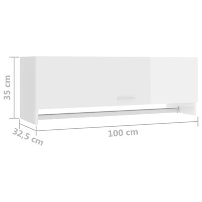 vidaXL Vaatekaappi korkeakiilto valkoinen 100x32,5x35 cm lastulevy