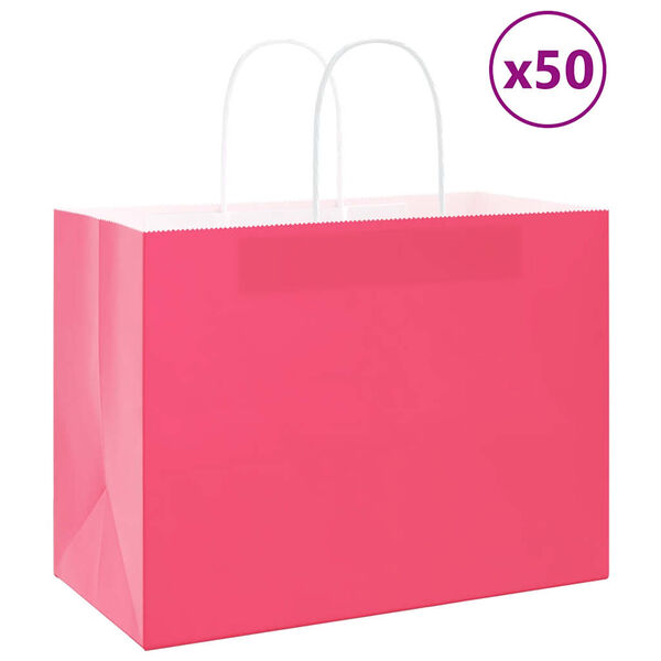 vidaXL Paperikassit 50 kpl kahvoilla pinkki 32x17x25 cm