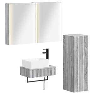 vidaXL Kylpyhuonekalustesetti 4 pcs Harmaa Sonoma Tekninen puu ja lasi