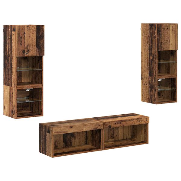 vidaXL TV-sein&auml;yksikk&ouml; LED -nauhavalot 6 pcs Vanha Puu Tekninen puu