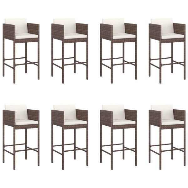 vidaXL 9-osainen Ulkobaarisarja tyynyillä ruskea polyrottinki