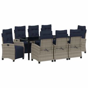 vidaXL Piharuokailu setti tyynyll&auml; 9 pcs Harmaa polyrottinki