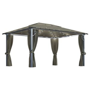 vidaXL Huvimaja verhoilla ja LED-valonauhoilla 4x3 m ruskeanhar. alum.