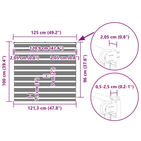 vidaXL Seepra rullaverho 125x100 cm kankaan leveys 120,9 cm polyesteri