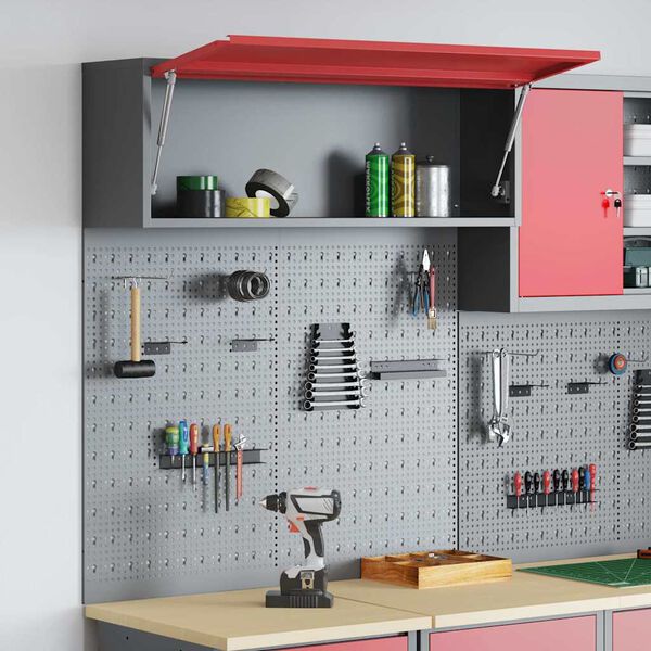 vidaXL Työkalukaappi ja pegboard-setti hyllyllä 3 pcs Punainen