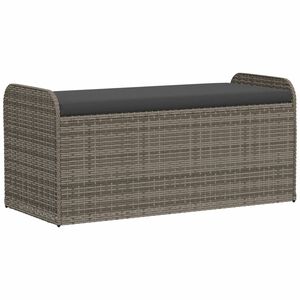 vidaXL S&auml;ilytyspenkki tyynyll&auml; harmaa polyrottinki 115x51x52 cm