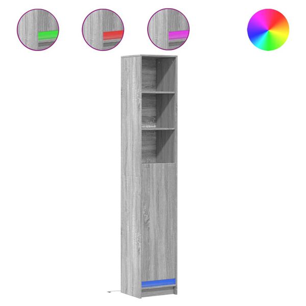 vidaXL Senkki LED-valoilla harmaa Sonoma 36x32,5x200 cm tekninen puu
