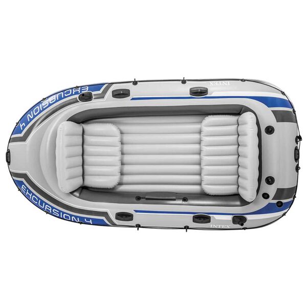 Intex Kumivenesetti Excursion 4 uistelumoottorilla ja telineell&auml;