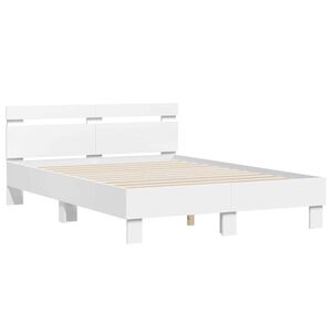 vidaXL S&auml;ngyn runko LED-nauhoilla Valkoinen 137 x 190 cm Tekninen puu