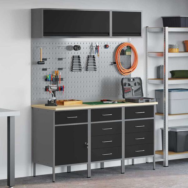 vidaXL Ty&ouml;p&ouml;yt&auml;kaappisarja laatikon kanssa s&auml;ilytystilassa 8 pcs Musta