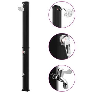 vidaXL Aurinkol&auml;mmitteinen ulkosuihku, suihkup&auml;&auml; ja hana 35 l musta