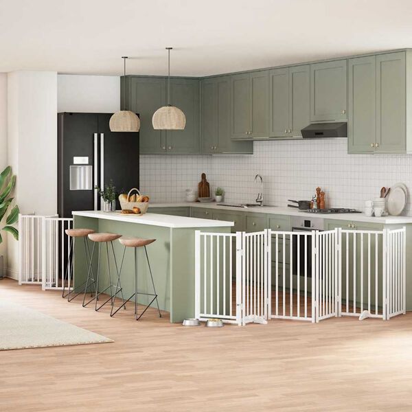 vidaXL Koiraportti kokoontaittuva 12 paneelia valk. 600 cm poppelipuu