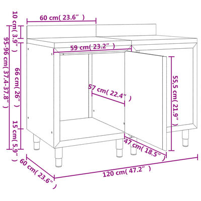 vidaXL Kaupallinen työpöytä kaapilla 120x60x96 cm ruostumaton teräs