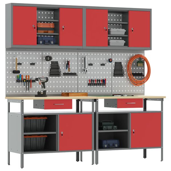 vidaXL Ty&ouml;p&ouml;yt&auml;setti hyllyll&auml; 8 pcs Punainen 200 x 55 x 200 cm Ter&auml;s