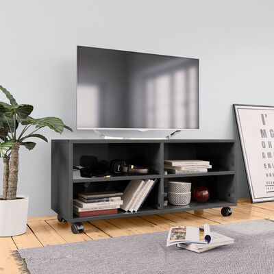 vidaXL TV-taso rullapyörillä korkeakiilto harmaa 90x35x35 cm lastulevy