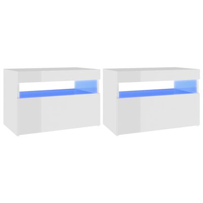 vidaXL Yöpöytä LED-valoilla 2 kpl korkeakiilto valkoinen 60x35x40 cm