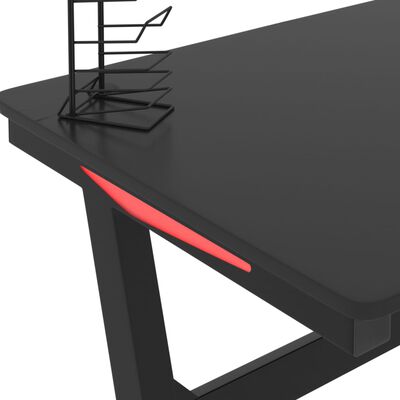 vidaXL Pelipöytä LED-valot ja Z-muotoisilla jaloilla musta 90x60x75 cm