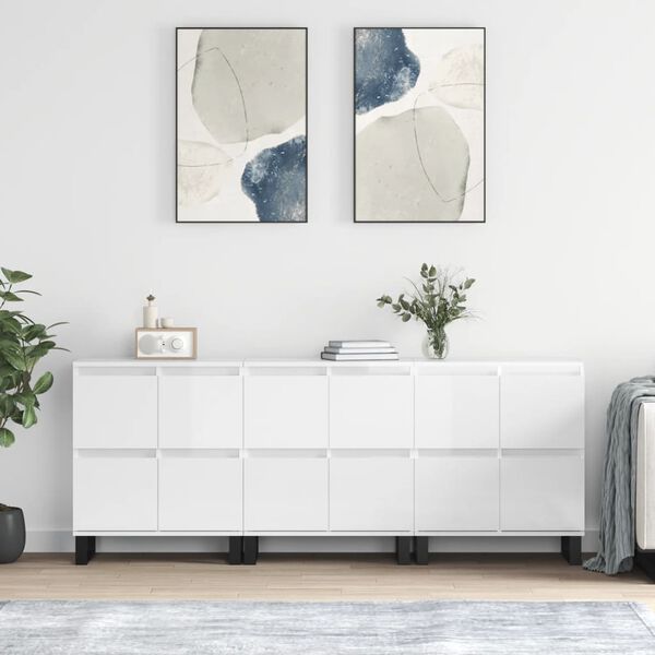 vidaXL Senkit 3 kpl korkeakiilto valkoinen tekninen puu