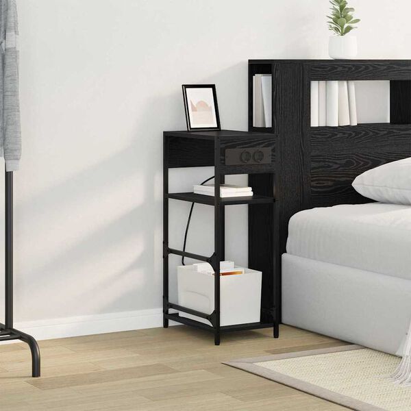 vidaXL Y&ouml;p&ouml;yt&auml;kaappi Musta tammi. 40 x 27 x 76 cm Tekninen puu