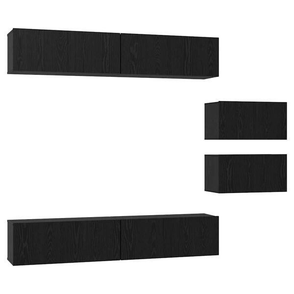 vidaXL TV-tasosetti Seinäkiinnitettävä 6 pcs Musta tammi. Tekninen puu