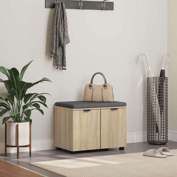 vidaXL Halli penkki tyynyll&auml; ovella Sonoman tammi 60 x 38 x 46 cm