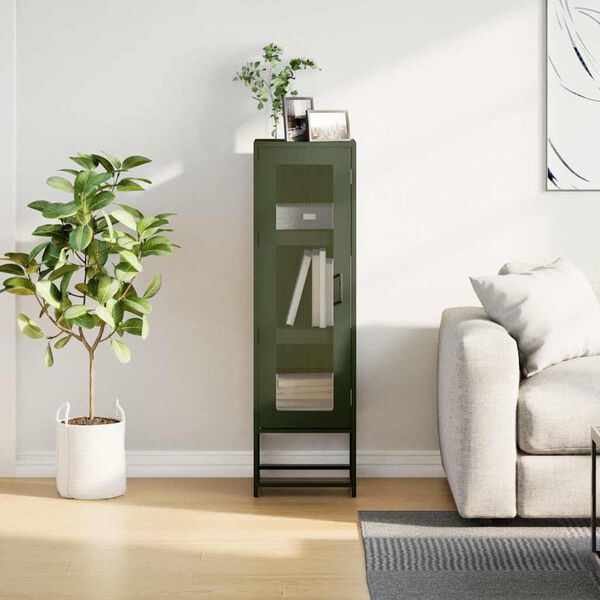 vidaXL Highboard Oliivinvihre&auml; 36x39x123 cm Kylm&auml;valssattu ter&auml;s