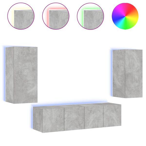 vidaXL 4-osainen LED TV-kaappisarja betoninharmaa tekninen puu