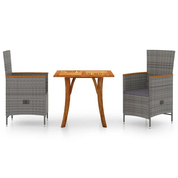 vidaXL 3-osainen Ulkoruokailuryhm&auml; harmaa