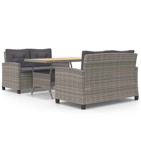 vidaXL 3-osainen Ulkoruokailuryhmä tyynyillä polyrottinki