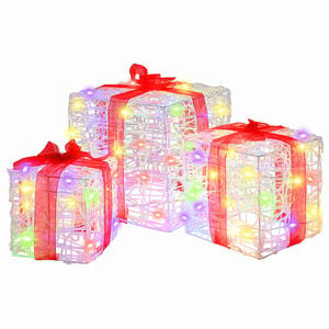 vidaXL Lahjakotelo 3 kpl 60 LEDi&auml; Moniv&auml;rinen 20 x 20 x 20 cm Akryyli
