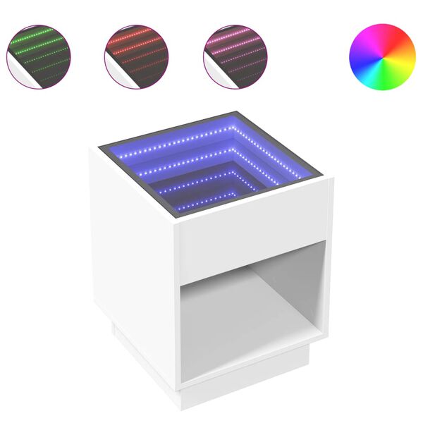 vidaXL sohvapöytä Infinity LED-valoilla valkoinen 40x40x50 cm