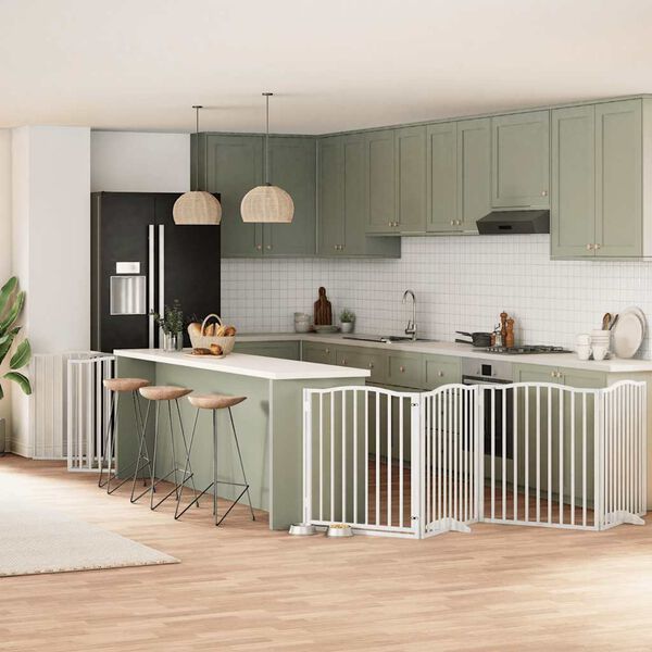 vidaXL Koiraportti kokoontaittuva 12 paneelia valk. 960 cm poppelipuu