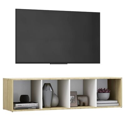 vidaXL TV-taso valkoinen ja Sonoma tammi 142,5x35x36,5 cm lastulevy